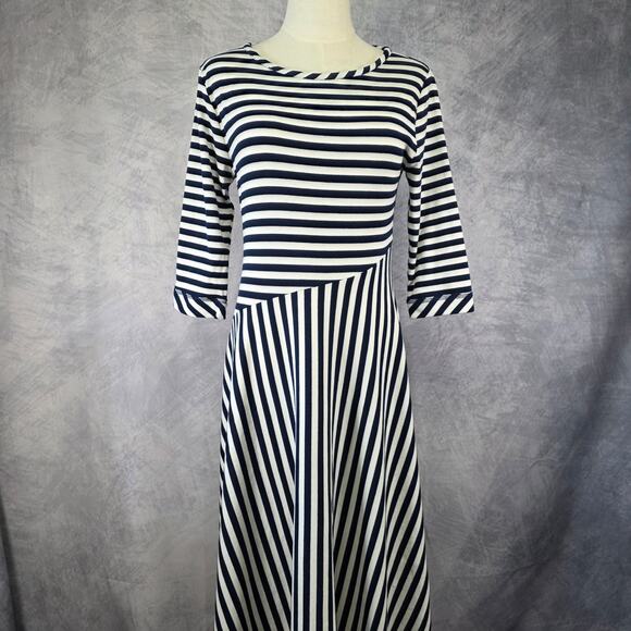 Soft Surroundings Dresses & Skirts - Soft Surroundings Dress Women Small Blue Striped Vivianna Asymmetrical Knit Midi